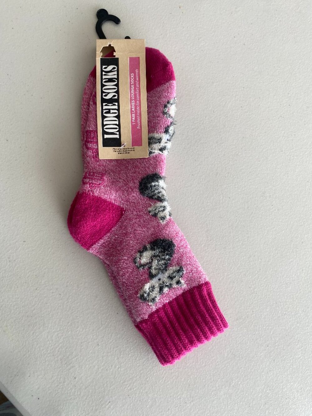 Legale Lodge Socks Chevron Pink Black White cat print Women's One Size